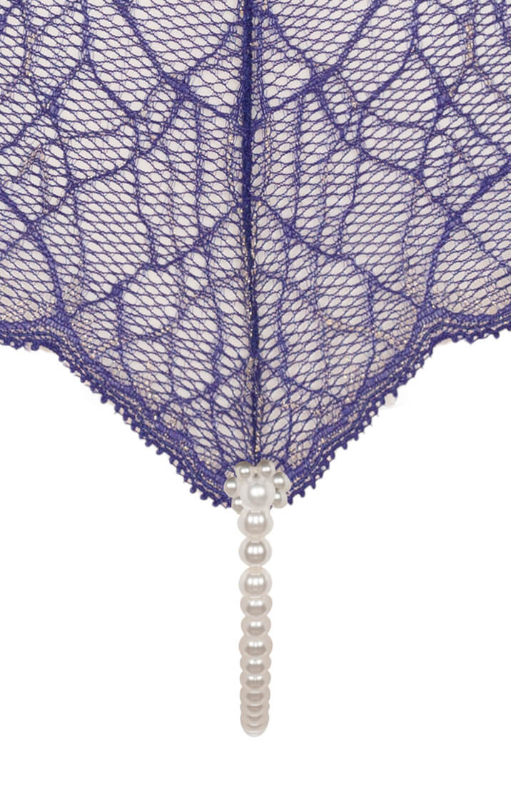 COAX Copenhagen blue high-waist lace panty with white pearl string