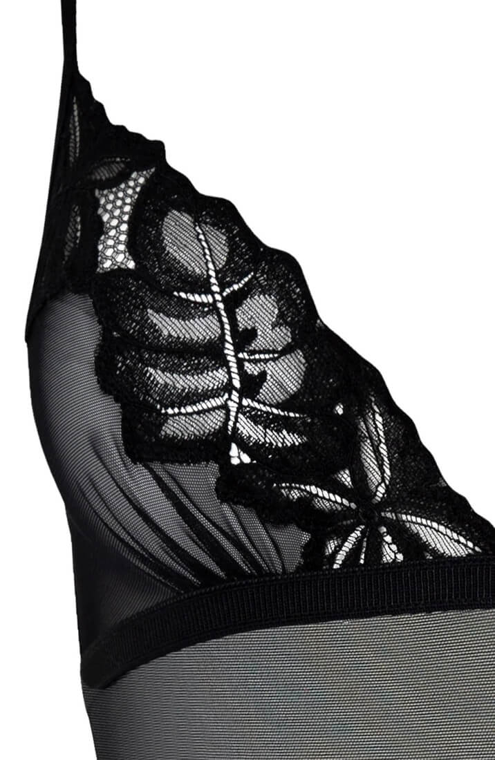 Black Bodysuit With Double Manacor Pearl Strings - Erotic Mesh Lingerie