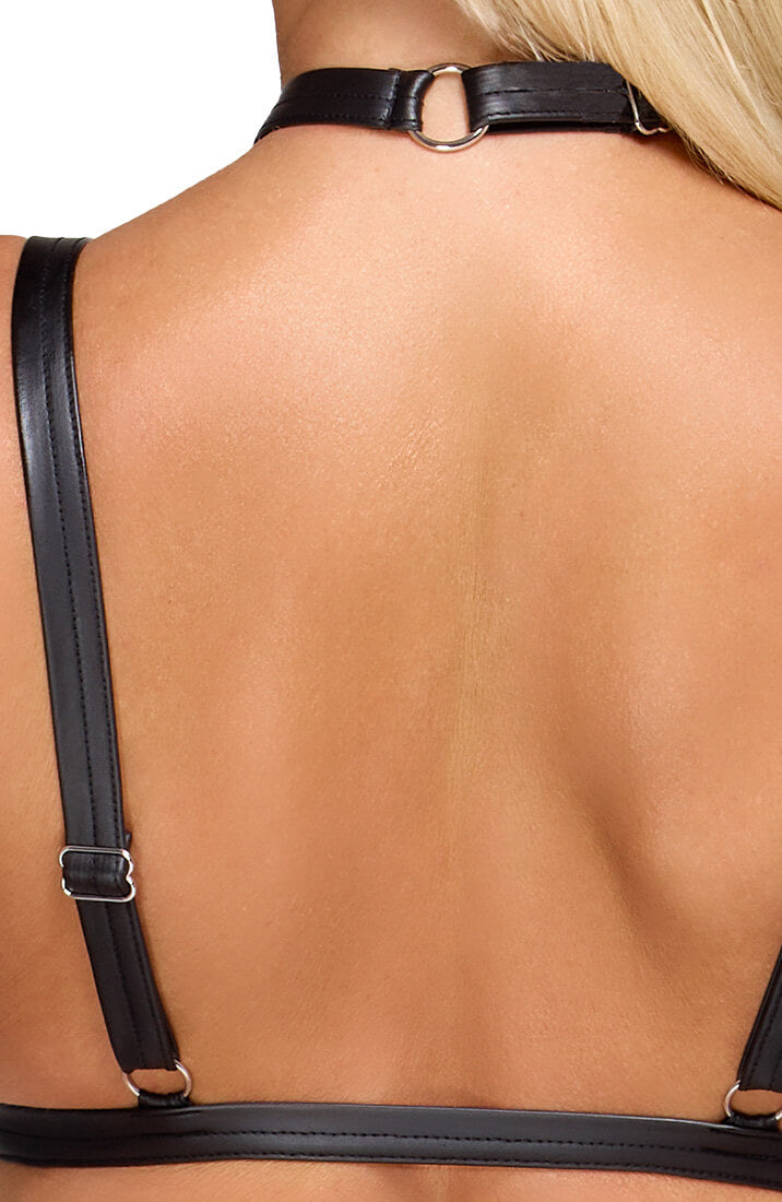 Matte black strappy fetishwear bodysuit from COAX Copenhagen