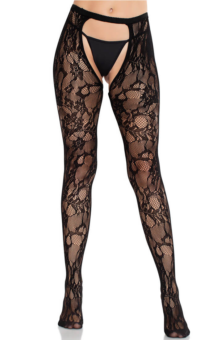 Erotic floral lace tights with open back detail - COAX Copenhagen