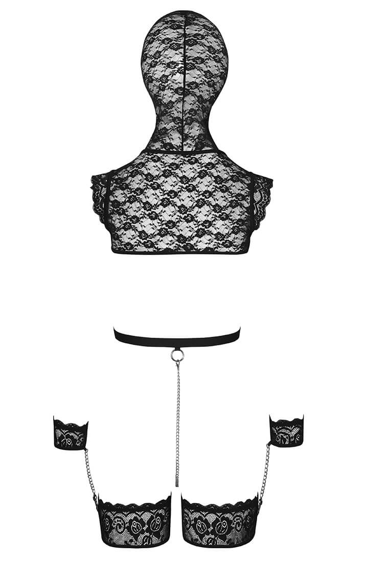 Sensual lace set with bondage hood and crotch chain by COAX Copenhagen