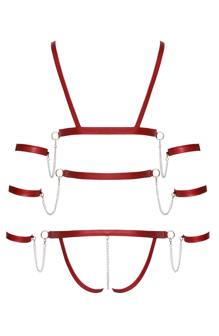 Adjustable red wet look body with hook-and-loop wrist and ankle cuffs