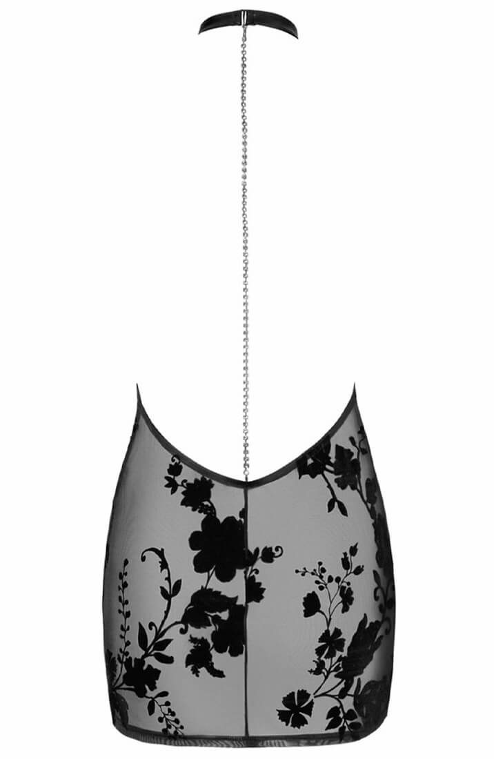 Mini sheer black waterfall dress
