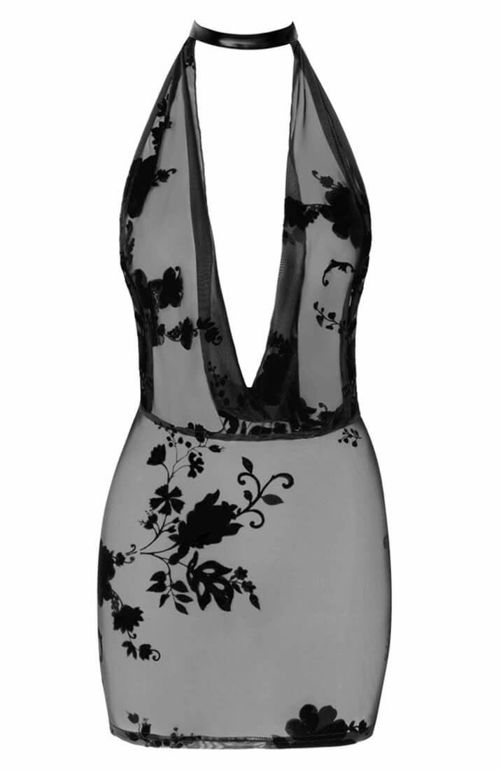 Mini sheer black waterfall dress