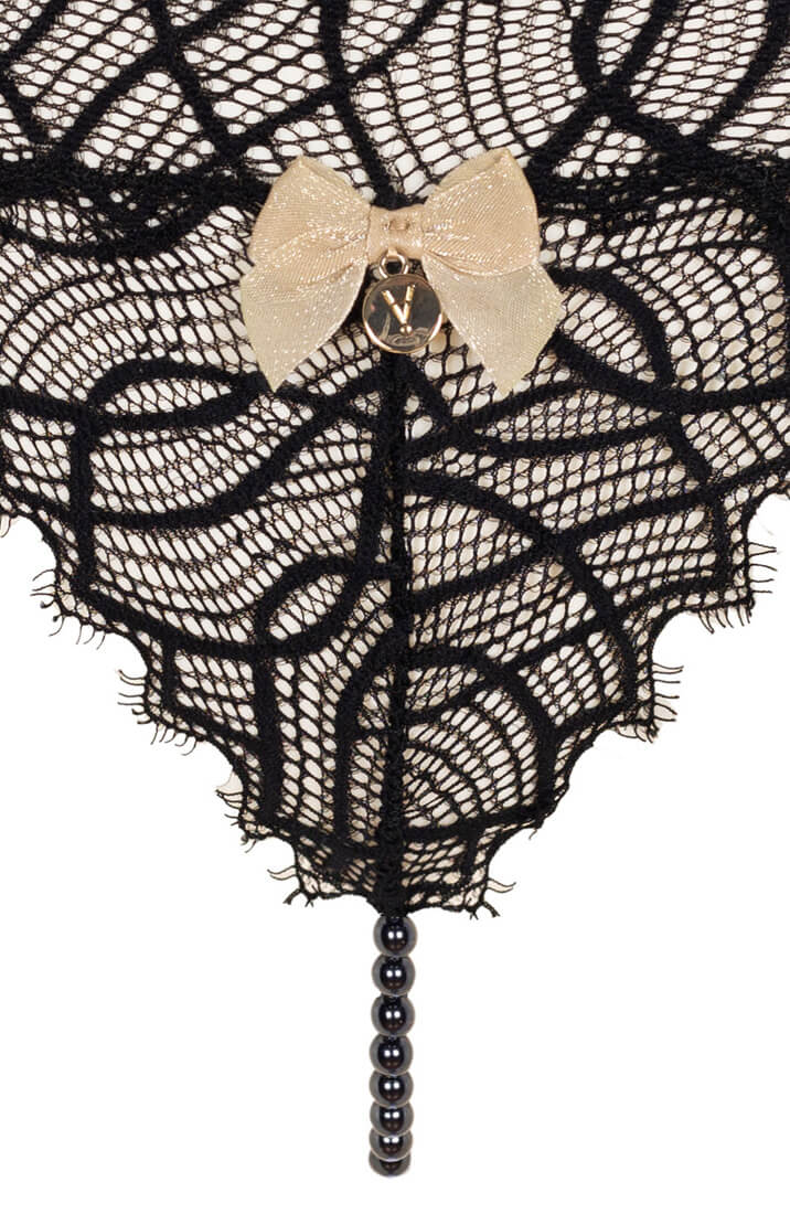 Seductive black lace G-string with stimulating pearl string designed by COAX Copenhagen