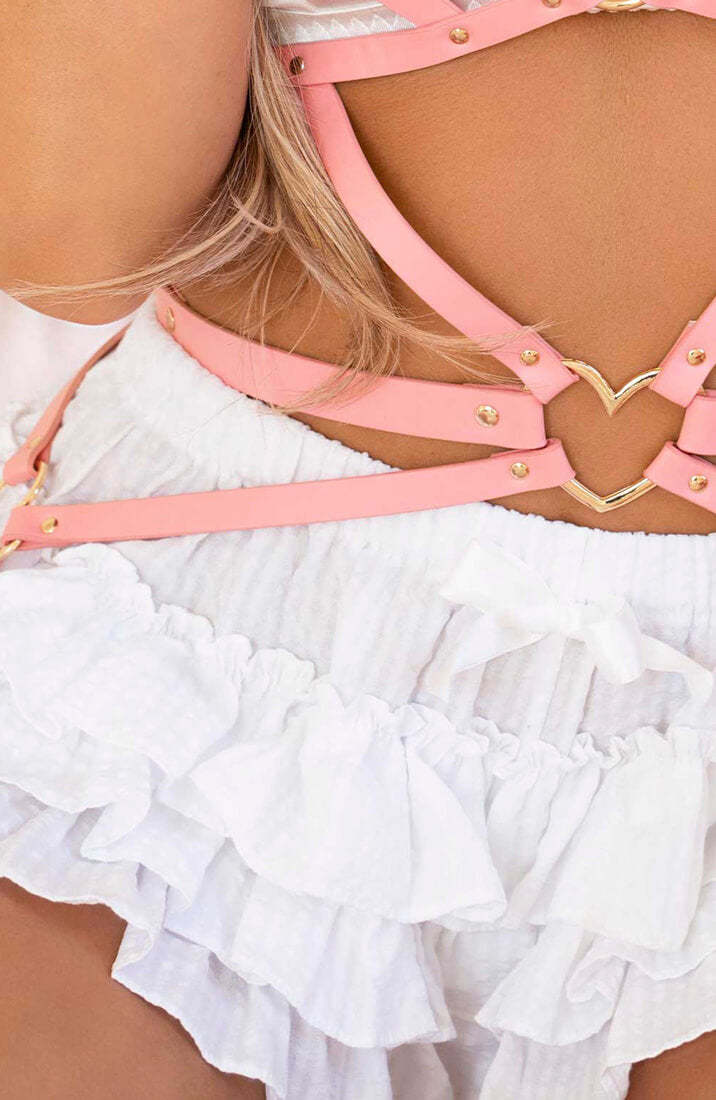 Pink body harness lingerie