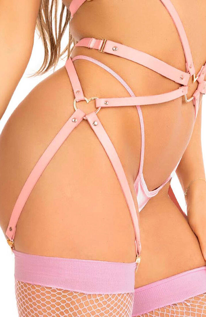 Pink body harness lingerie