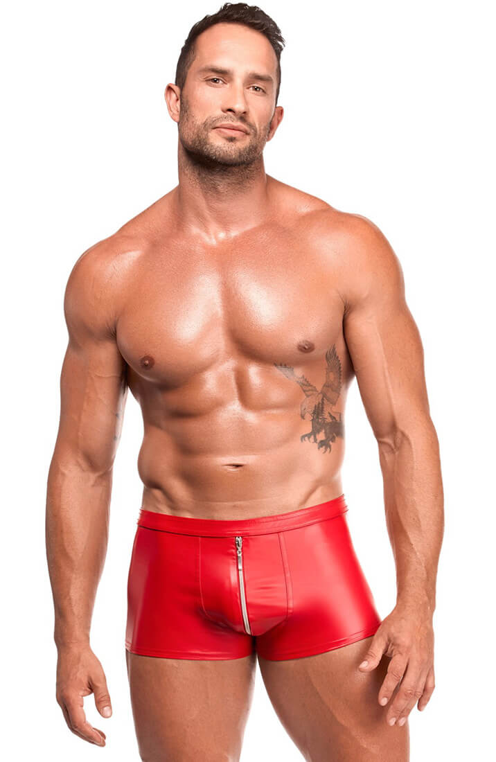 Red wet look boxer shorts with zipper - COAX Fetish Men's clothing
