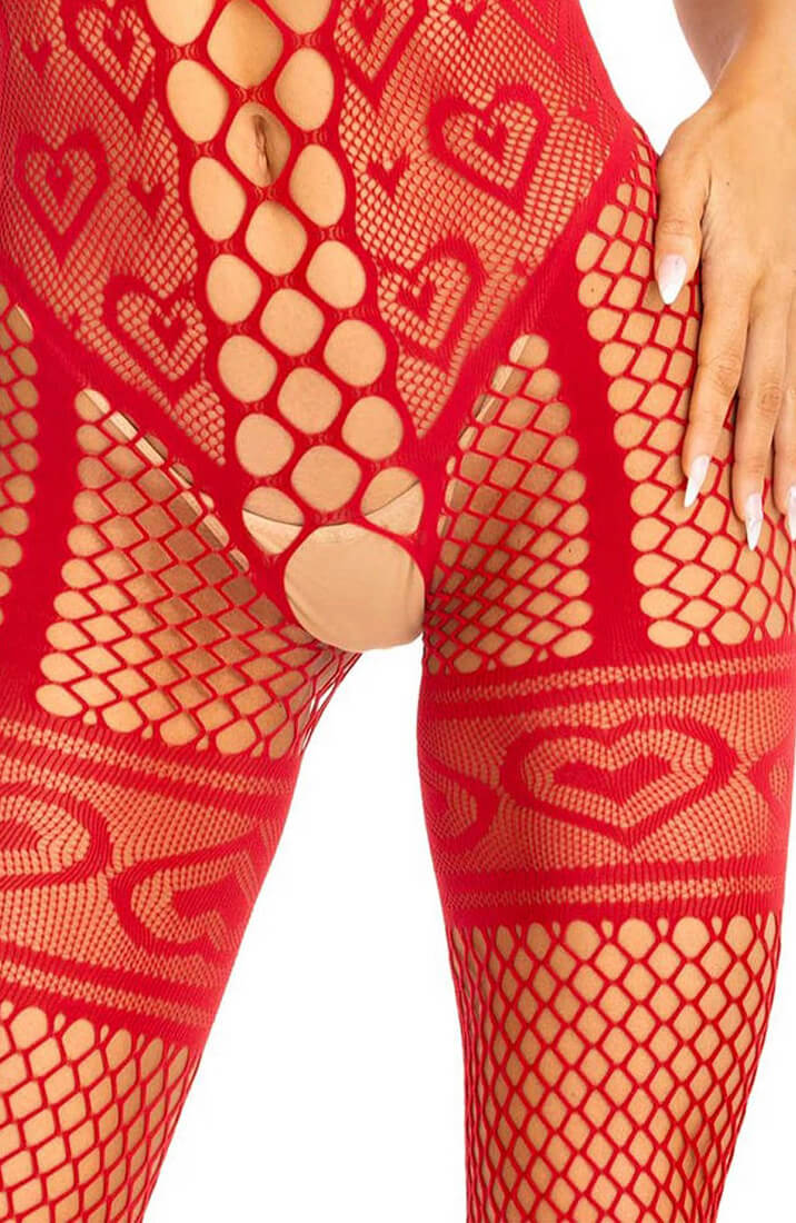 Red bodystocking lingerie with hearts