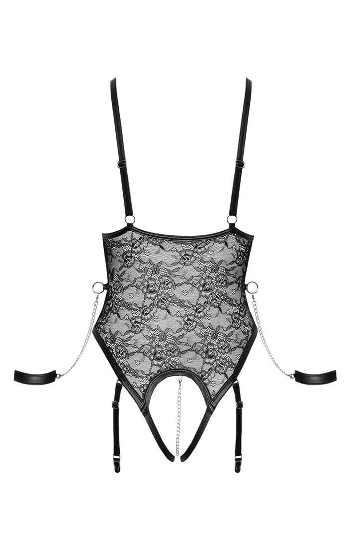 Crotchless bodysuit lingerie with restraints