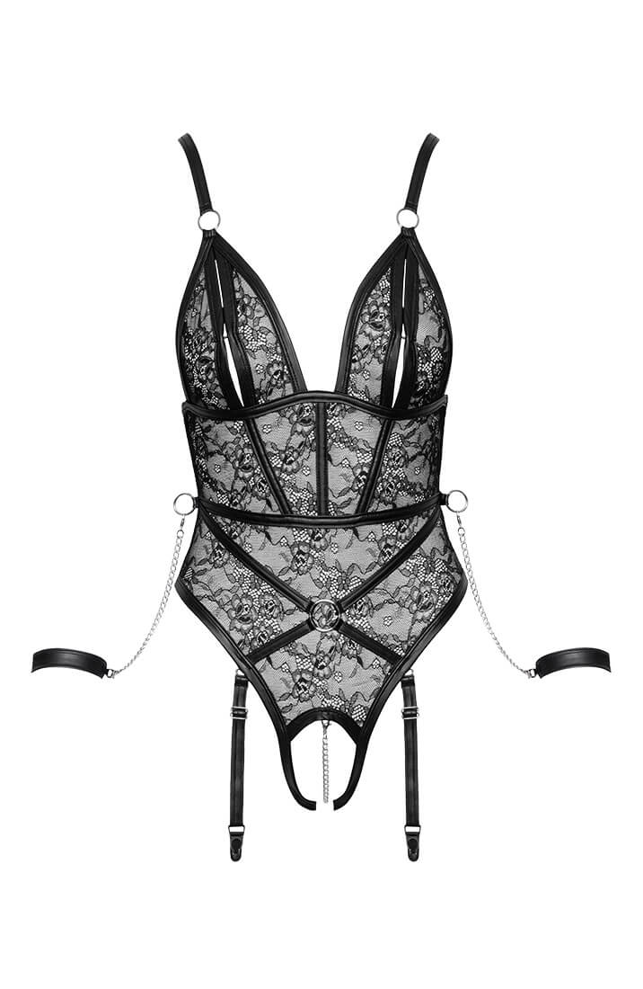 Crotchless bodysuit lingerie with restraints