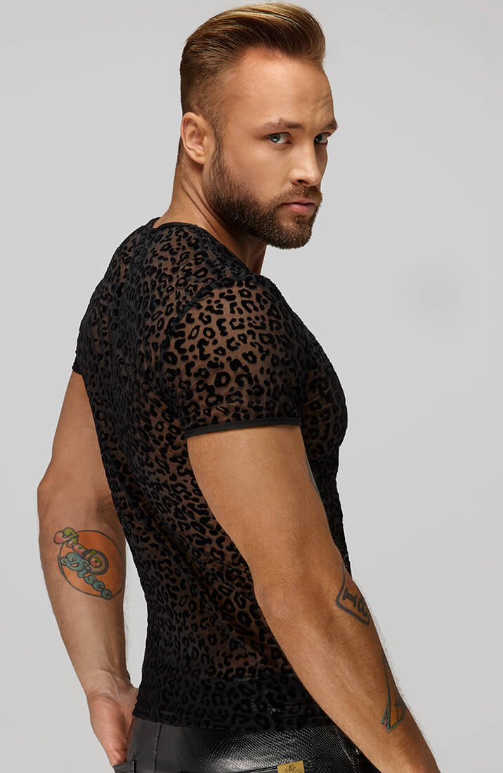 T-shirt with leopard flock embroidery