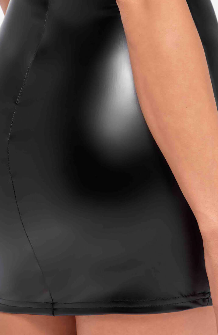 Wet look X sheer mesh halter neck mini dress