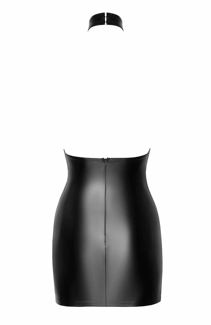 Wet look X sheer mesh halter neck mini dress