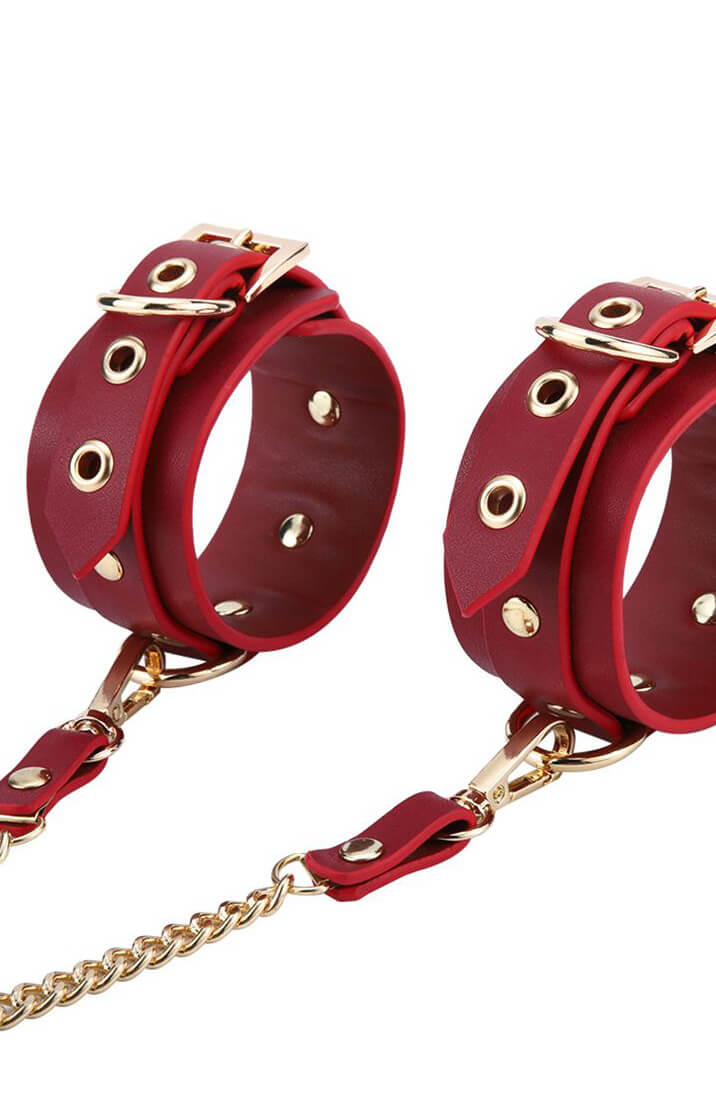 BDSM Deluxe 5 Item Kit - Red - ankle cuffs