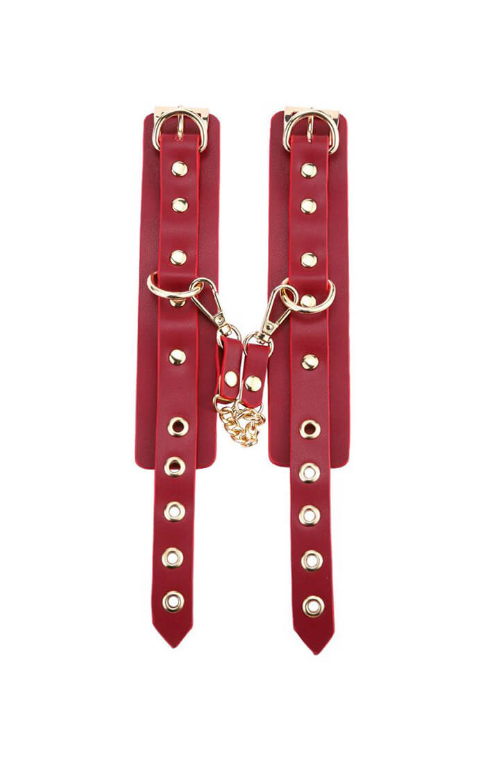BDSM Deluxe 5 Item Kit - Red - wrist cuffs