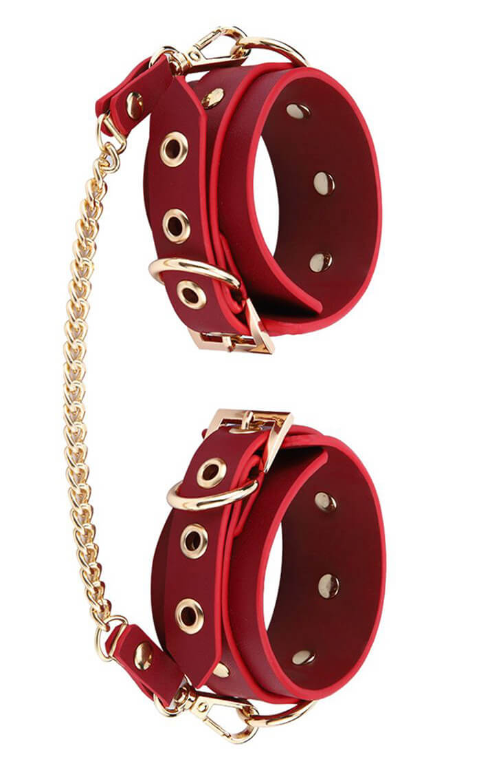 BDSM Deluxe 5 Item Kit - Red - ankle cuffs