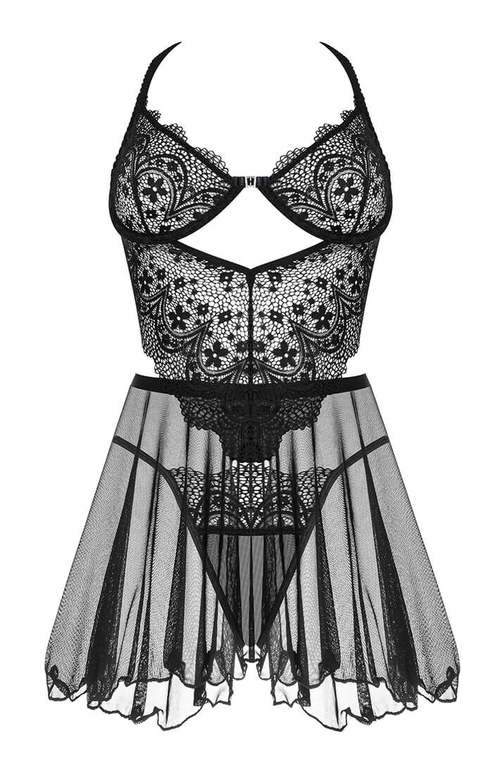 Bedroom-inspired black lace lingerie look