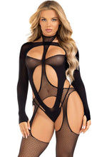 Load image into Gallery viewer, Black bodystocking with cut-out teddy