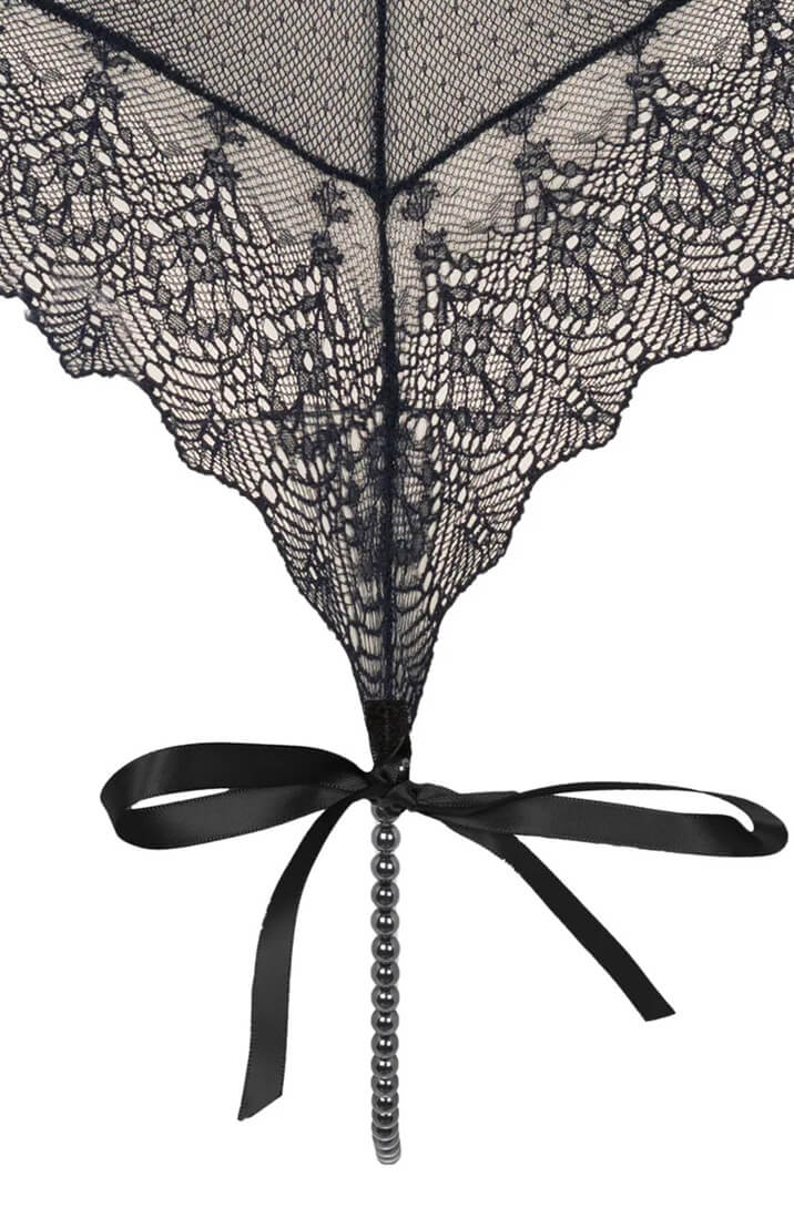 Luxury black mesh bodysuit from COAX Copenhagen with G-spot pearl design