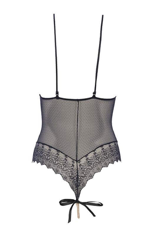 Sheer black lace bodysuit featuring pearl string detail and luxurious fit - COAX Copenhagen