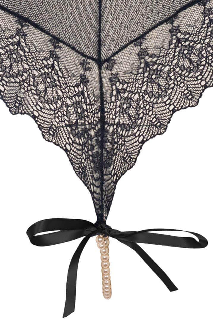 Black lace bodysuit with stimulating pearl string and sensual silhouette - COAX Copenhagen