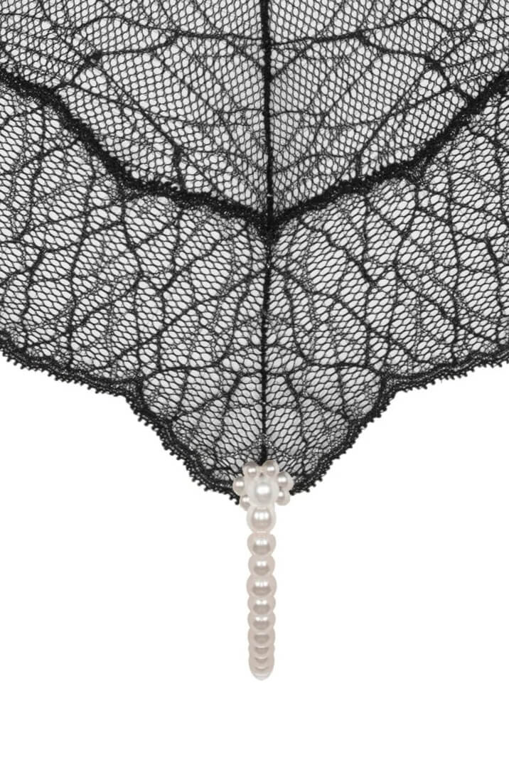 Crotchless Black Lace Bodysuit With Pearl Chain - COAX Copenhagen