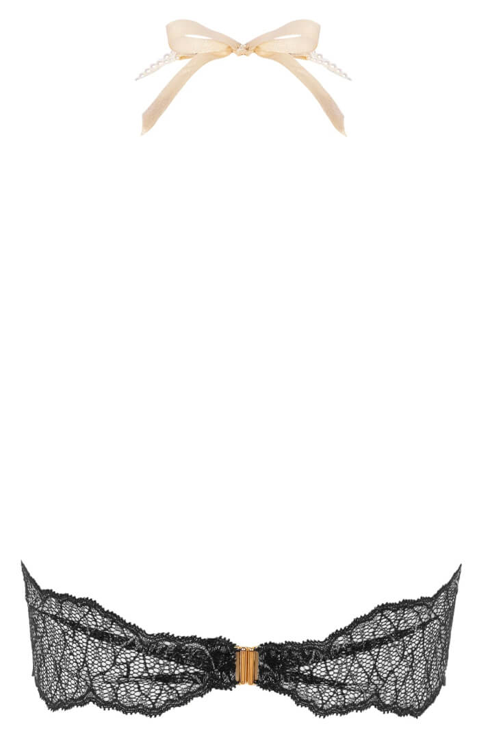 Black Lace Bodysuit With Single Manacor Pearl String - Intimate Lingerie Style