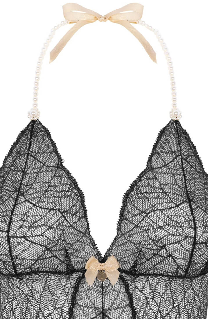 Black Lace Bodysuit With Single Pearl String - Sensual Lingerie COAX Copenhagen