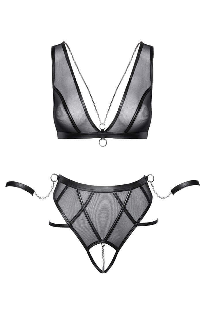 Black bondage lingerie set with restraints