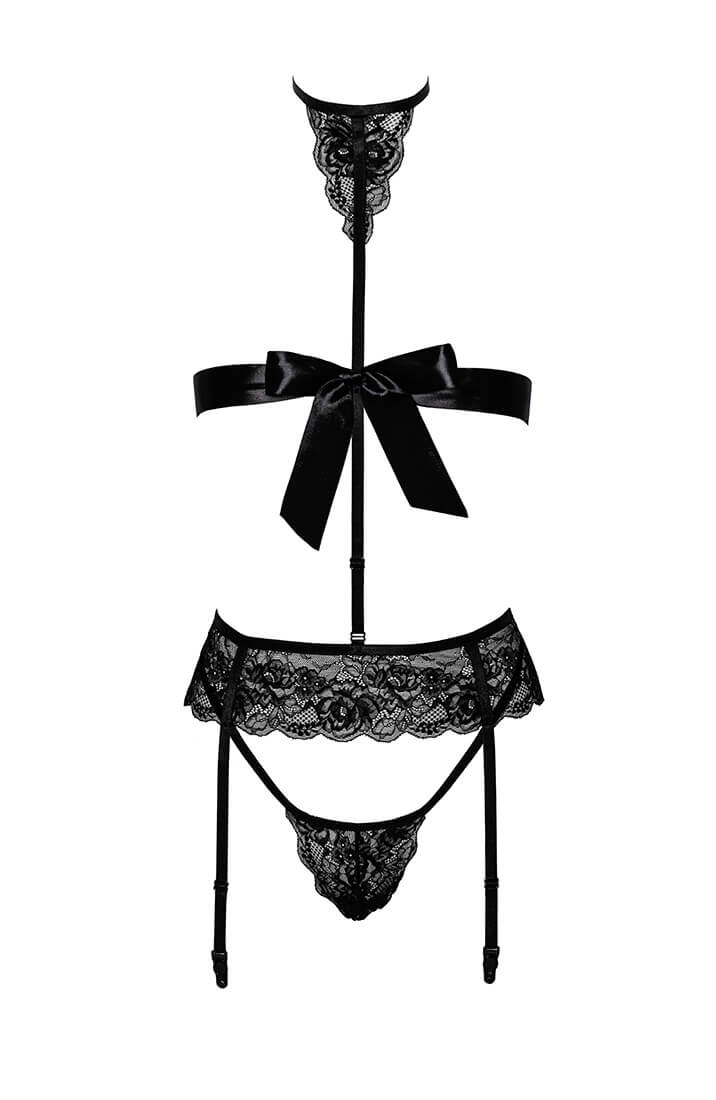Black bow bondage lingerie set