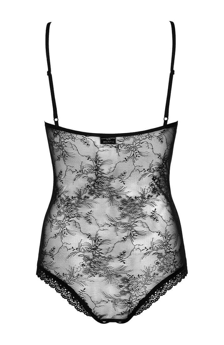 Black crotchless bodysuit with lace-up