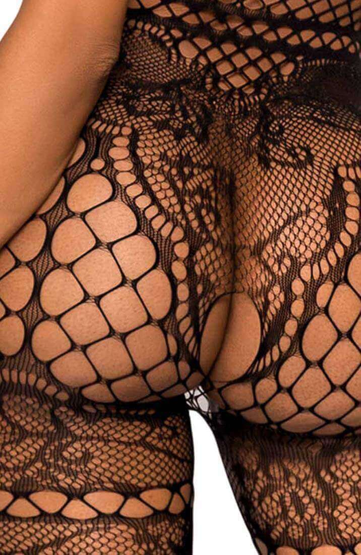 Black crotchless halter neck bodystocking