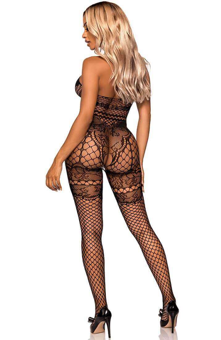 Black crotchless halter neck bodystocking