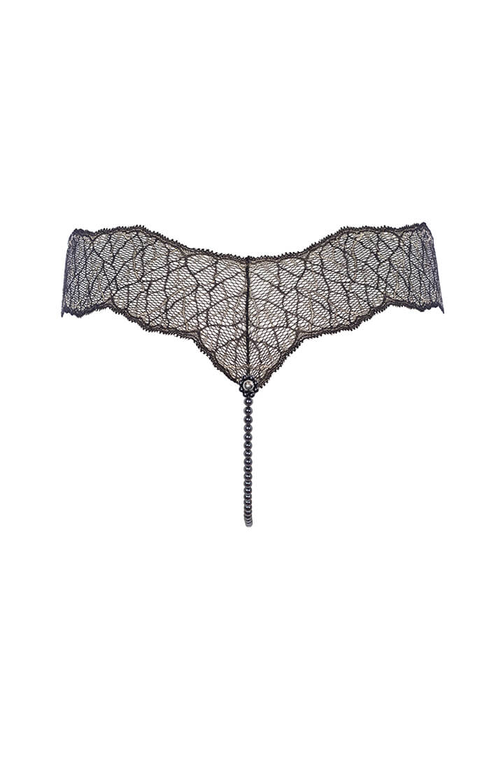 Luxury lingerie black thong with black pearl string by COAX Copenhagen