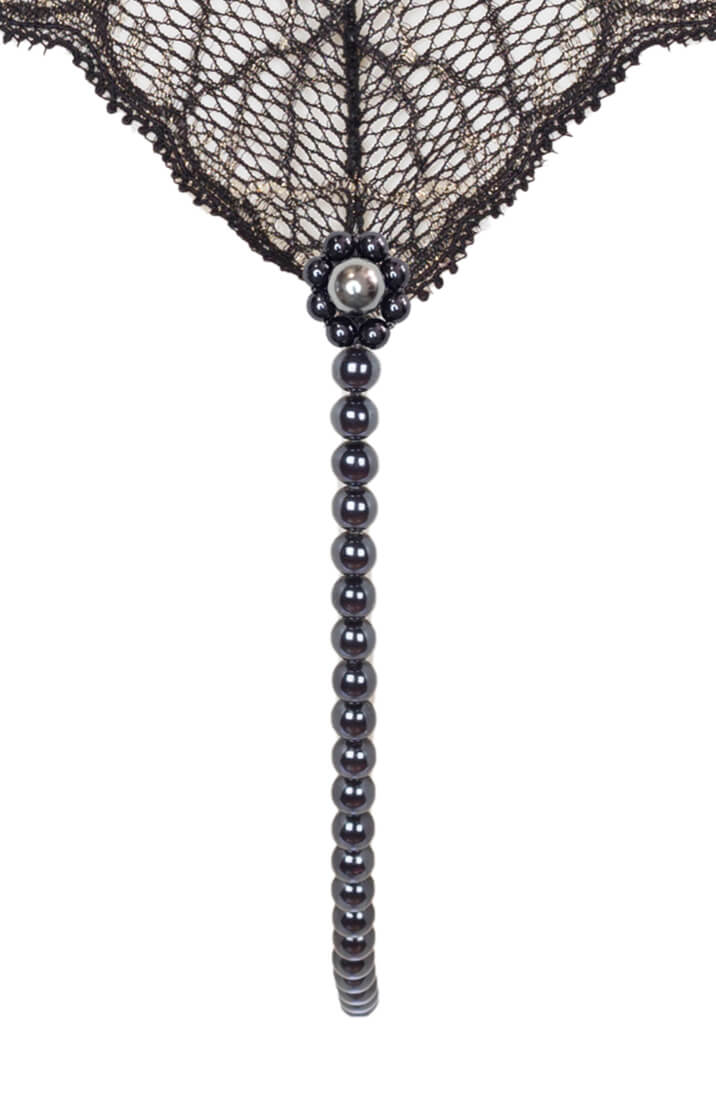 Black Italian lace thong with black pearl string from COAX Copenhagen