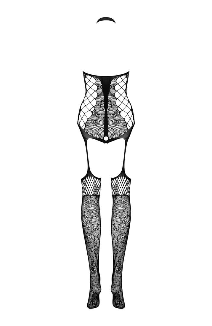 Black crotchless suspender bodystocking
