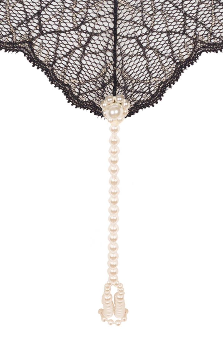 Black Thong With White Pearl Detail - Sensual Designer Lingerie