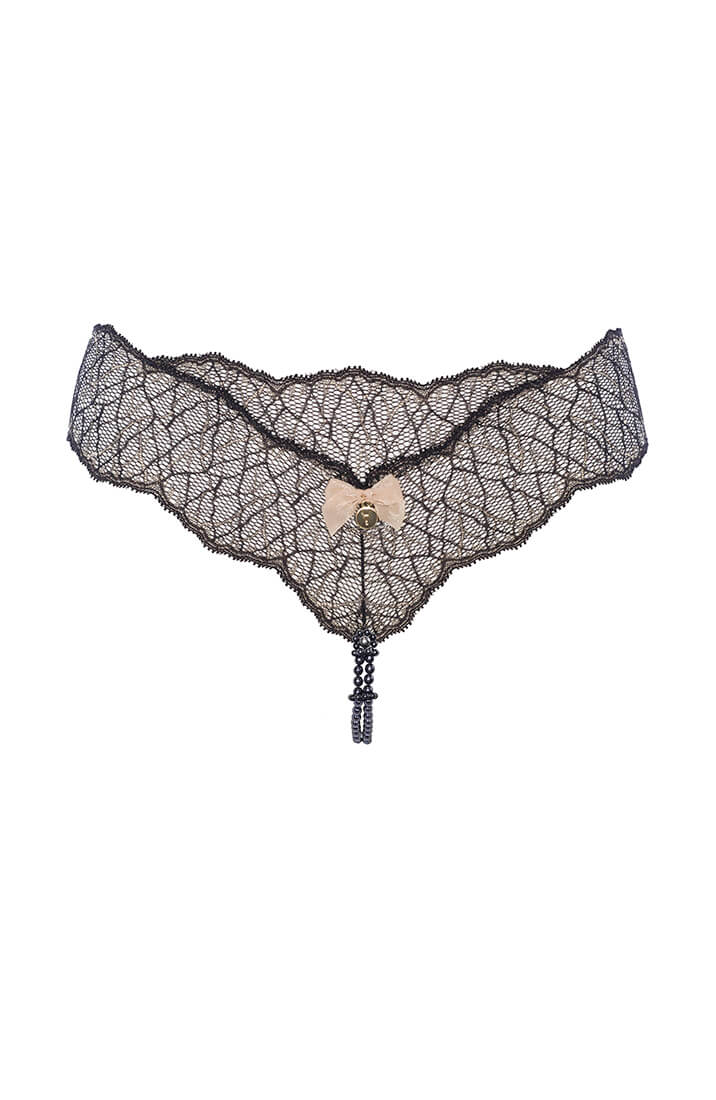 Black thong with black double pearl string by COAX Copenhagen