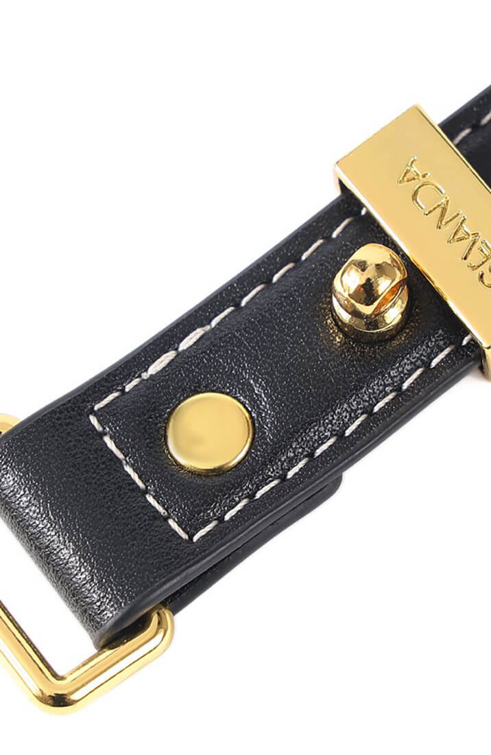 Black faux leather bow tie collar & leash