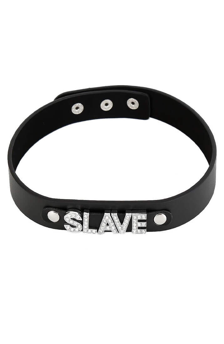 Black faux leather choker collar - SLAVE