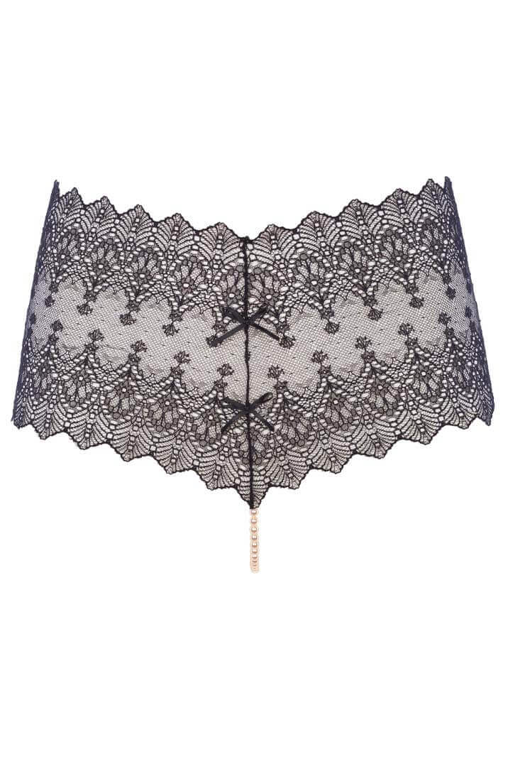 COAX Copenhagen black lingerie panty designed with white pearl string for sensual pleasure