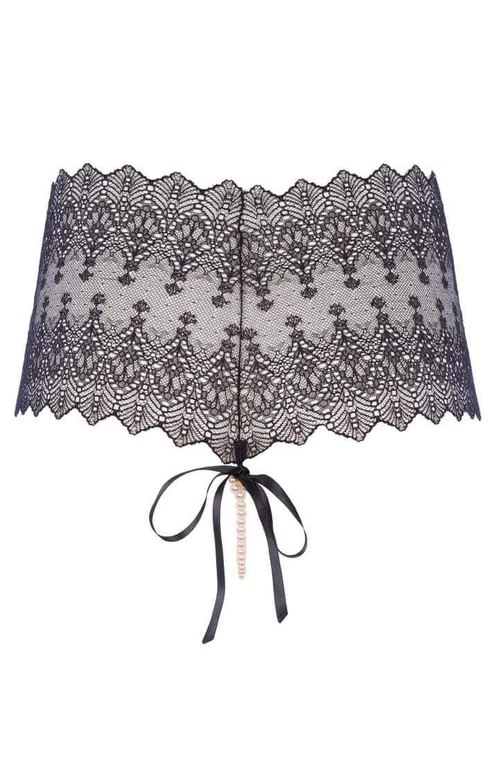 Black hipster panty with stimulating pearl string and lace design from COAX Copenhagen