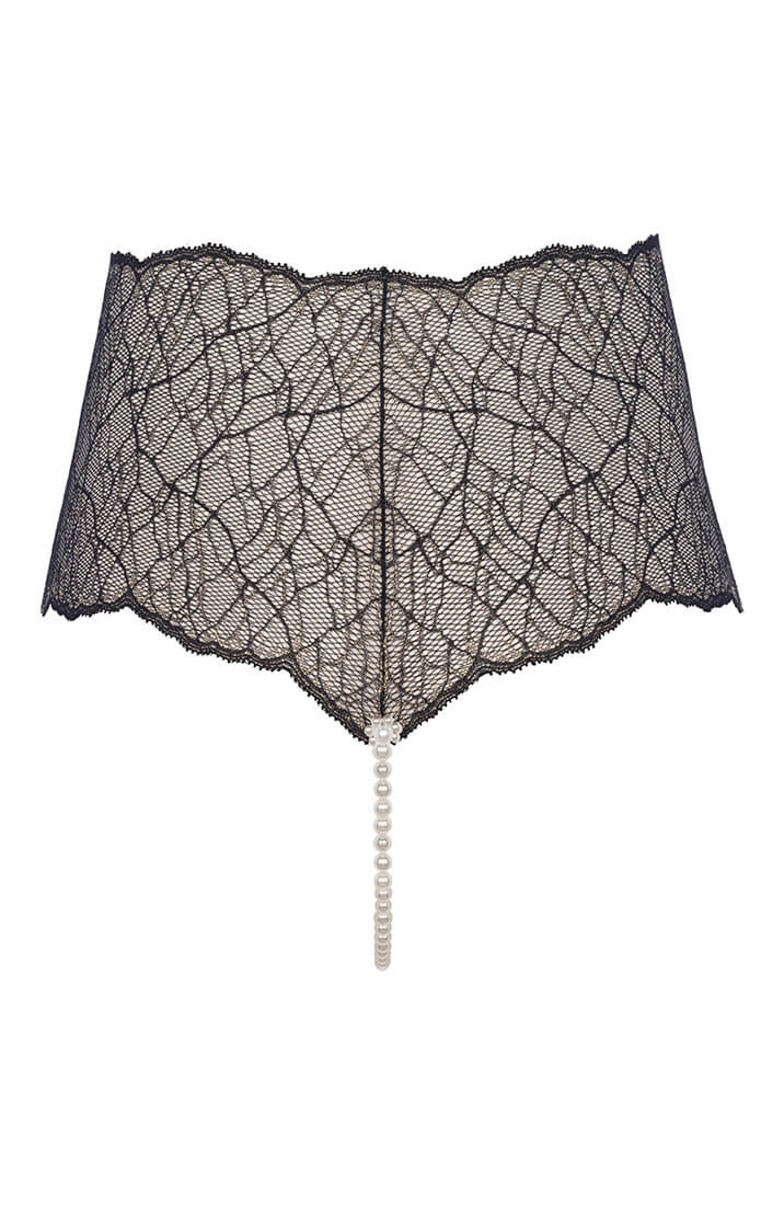 COAX Copenhagen black lace high-waist panty with stimulating Manacor pearls