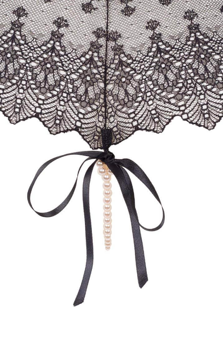 Sheer black panty with white pearl string and satin tie accent - COAX Copenhagen