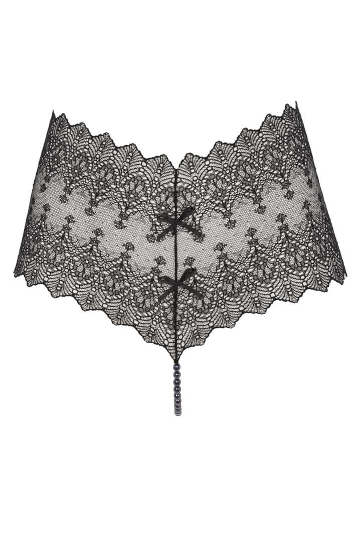 Black lace panty with black Manacor pearl string by COAX Copenhagen