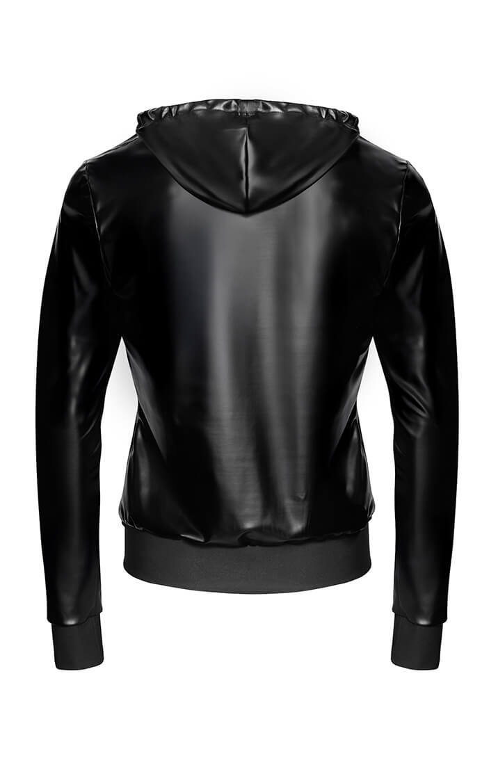 Black Hooded Wet Look Jacket - Night Runner
