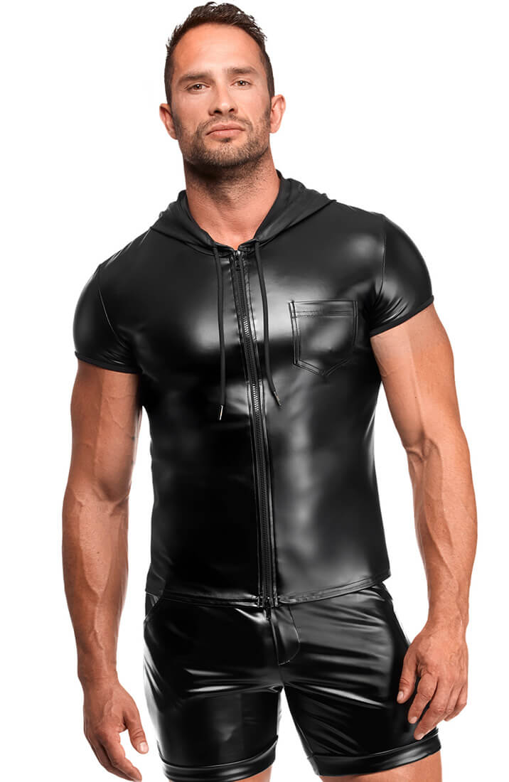 Black Hooded Wet Look T-Shirt - Phantom