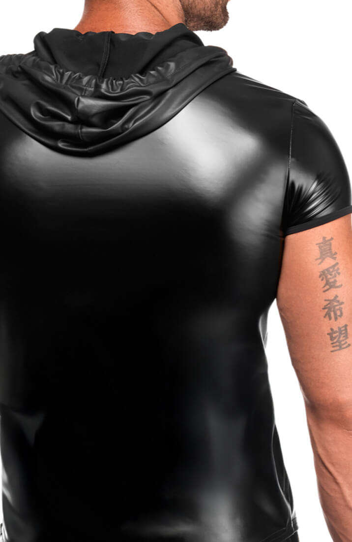 Black Hooded Wet Look T-Shirt - Phantom