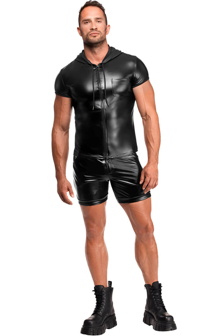 Black Hooded Wet Look T-Shirt - Phantom
